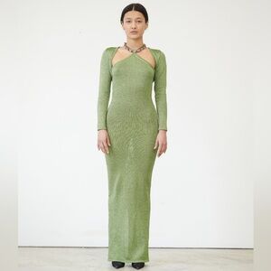 TL180 yellow world metallic maxi dress nwot